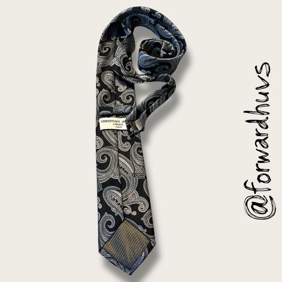 Christian Aujard Paris Black & Silver Paisley Necktie – 100% Polyester - Picture 7 of 9